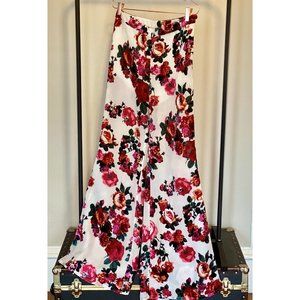 Floral white wide leg pants